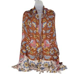 Maurices Shawl Wrap Scarf Floral Multicolor with Tassle Fringe size 26 x 80